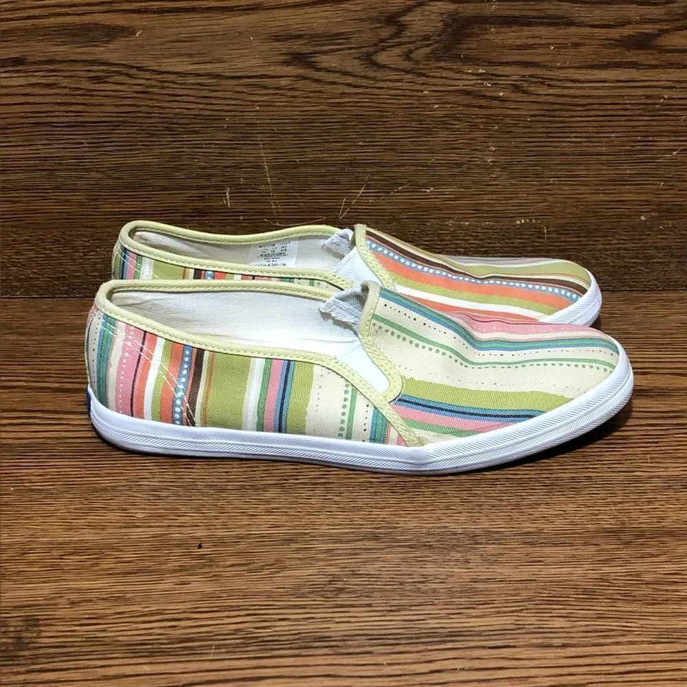 Keds canvas green womens slip on shoes white sneakers size 7.5 - Picture 1 of 8